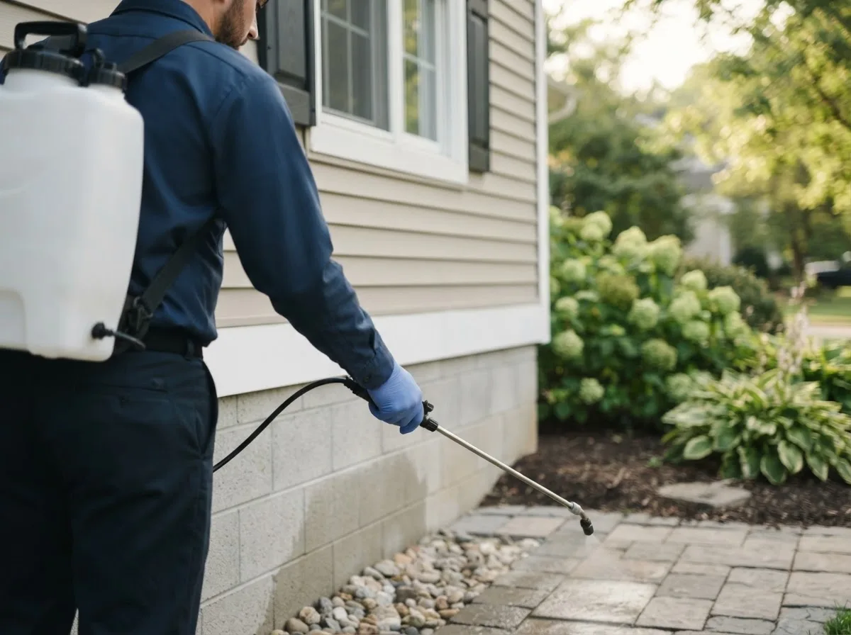 Pest control technician inspecting a home in Riceboro, GA